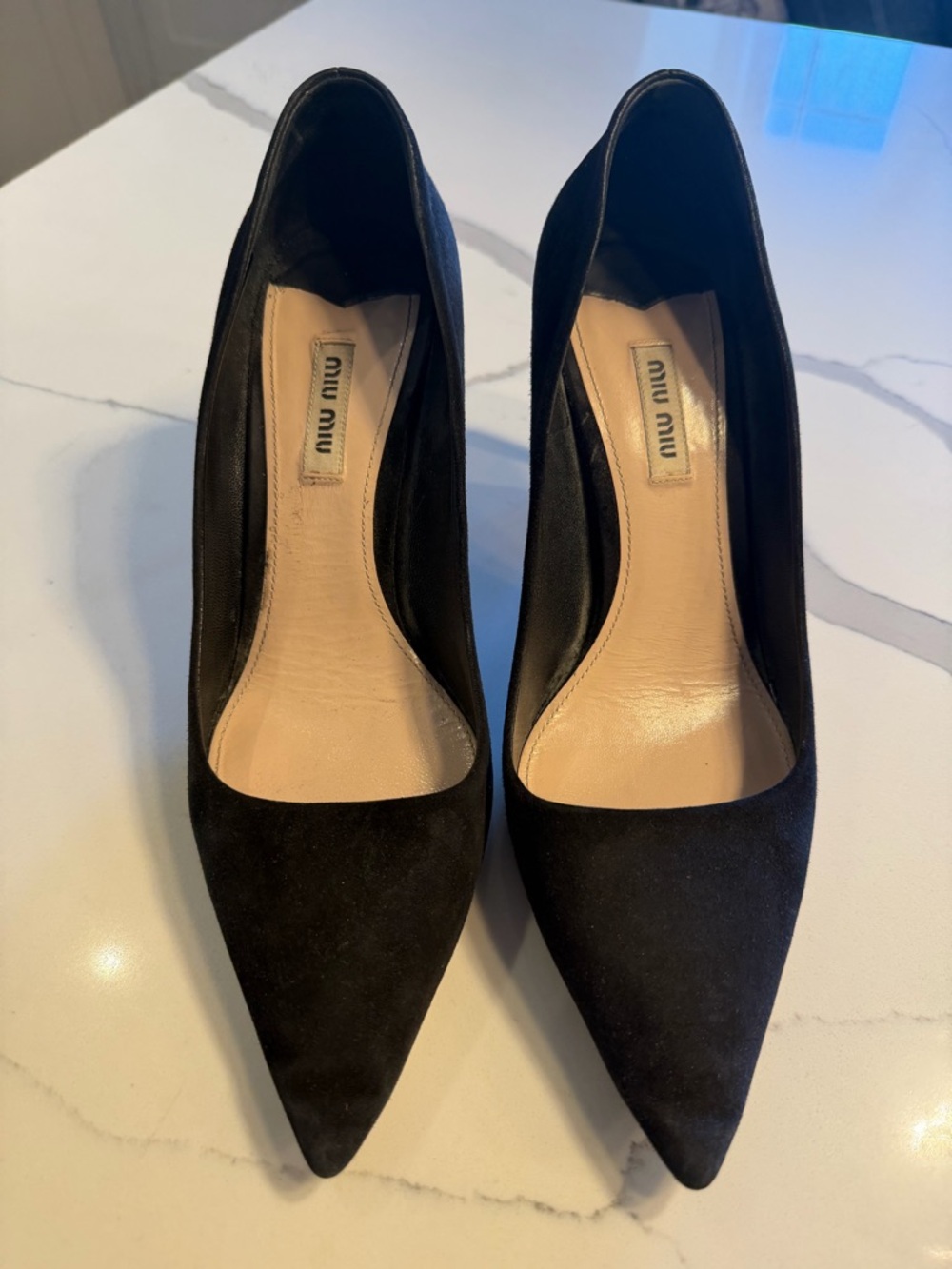 Miu Miu Black Suede Pointed Pumps. Size 40.